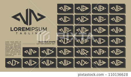 Bundle of geometric line rhombus letter N NN logo design 110136628