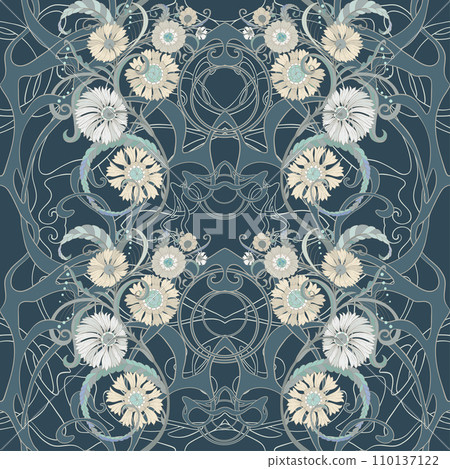 Fantasy flowers, decorative flowers and leaves in art nouveau style 110137122
