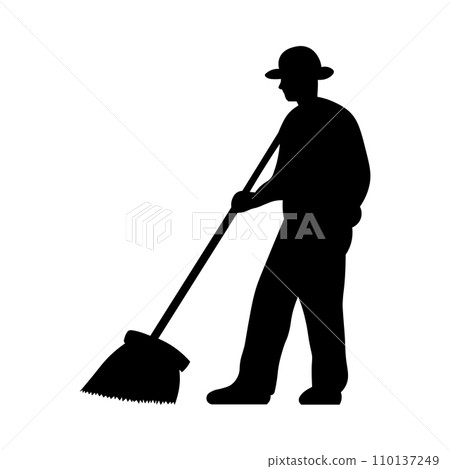 Janitor vector silhouette on white background Janitor vector silhouette on white background 110137249
