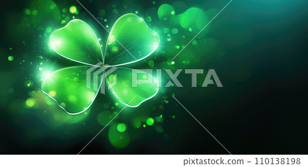 AI-generated content. Cloverleaf with shiny green background, a shape or pattern resembling a leaf of clover AI-generated content. Cloverleaf with shiny green background, a shape or pattern resembling a leaf of clover 110138198