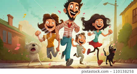 AI-generated content. Happy family concept, a group of one or more parents and their children living together as a unit 110138258