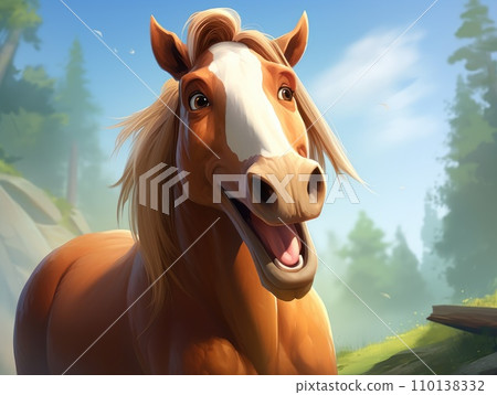 AI-generated content. Happy, smiling horse outside, animal concept AI-generated content. Happy, smiling horse outside, animal concept 110138332