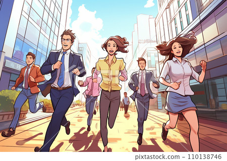 商人和女商人在城裡精力充沛地奔跑 110138746