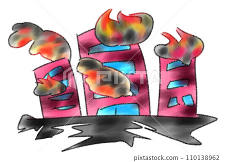 地震襲擊建築物後發生大火 地震襲擊建築物後發生大火 110138962