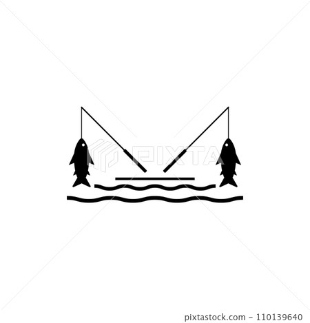 Fishing icon and logo with fishing rod and fish. Vector illustration. 110139640
