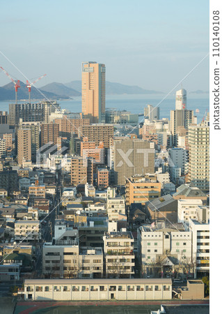 Takamatsu city area, Sunport, and Megijima area seen from the Kagawa Prefectural Office Observation Deck 110140108