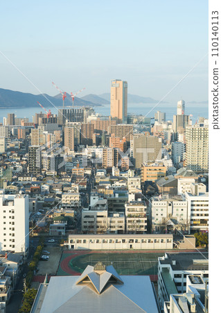 Takamatsu city area, Sunport, and Megijima area seen from the Kagawa Prefectural Office Observation Deck 110140113