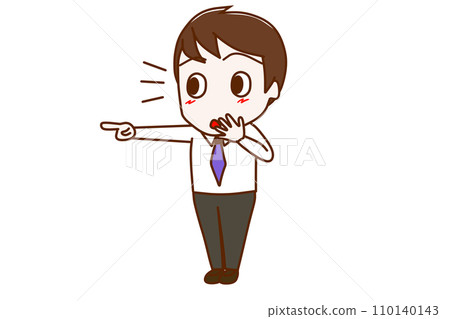 (Full body diagonal) A man points at something and notices with a surprised look on his face (Full body diagonal) A man points at something and notices with a surprised look on his face 110140143