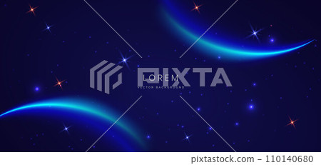 Abstract technology futuristic glowing neon blue curved light lines with speed motion moving on dark blue background. Abstract technology futuristic glowing neon blue curved light lines with speed motion moving on dark blue background. 110140680
