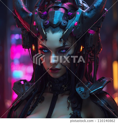 AI-generated content. Epic Cyberpunk Woman Demon Sci-Fi Character AI-generated content. Epic Cyberpunk Woman Demon Sci-Fi Character 110140862