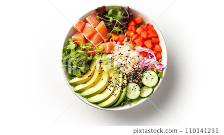 Poke bowl with salted salmon, avocado, edamame beans 110141231