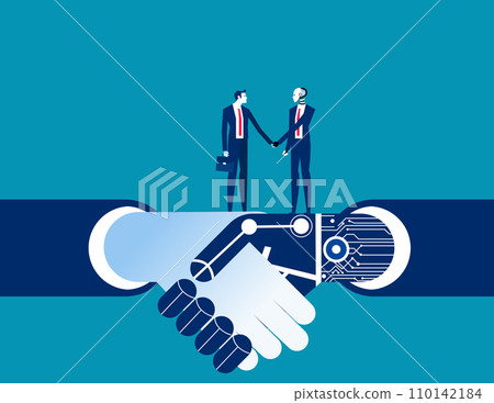 Robot and Human hands shake. Artificial intelligence business vector illustration 110142184