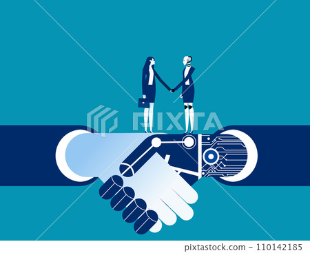 Robot and Human hands shake. Artificial intelligence business vector illustration 110142185
