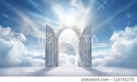 Open door to the blue cloudy sky 110142278