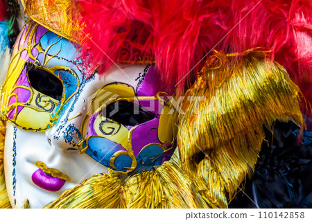 Carnival. Carnival mask. Design for poster. 2024. February 8. Colorful birthday or carnival background. Venetian carnival mask. Background.  110142858