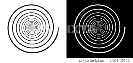 Abstract background with lines in circle. Art design spiral as logo or icon. A black figure on a white background and an equally white figure on the black side. Abstract background with lines in circle. Art design spiral as logo or icon. A black figure on a white background and an equally white figure on the black side. 110142992
