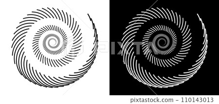 Abstract background with lines in circle. Art design spiral as logo or icon. A black figure on a white background and an equally white figure on the black side. 110143013