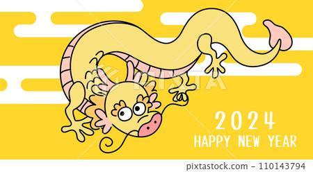 Cute flying dragon with decorative clouds 110143794