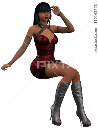 3D Render of Dark skinned girl in red sequin dress 3D Render of Dark skinned girl in red sequin dress 110143798