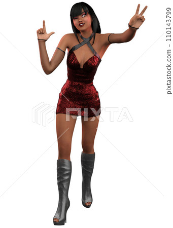 3D Render of Dark skinned girl in red sequin dress 3D Render of Dark skinned girl in red sequin dress 110143799