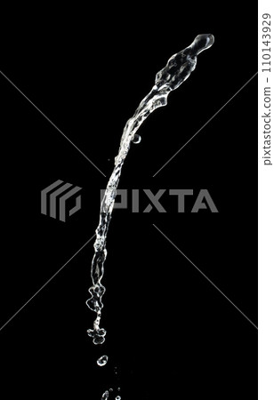 Shape form throw of Water splashes into Line water in air and stop motion freeze shot. Shape form Water for clear texture graphic resource elements, black background isolated 110143929