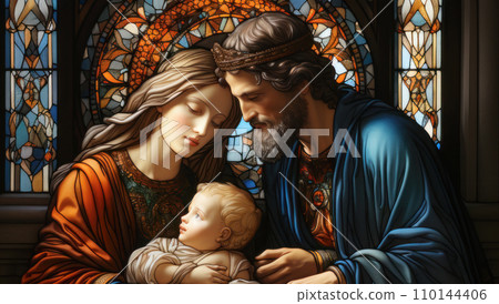 The Jesus and Mary with child stained glass The Jesus and Mary with child stained glass 110144406