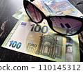 Sunglasses on a variety of euro banknotes 110145312