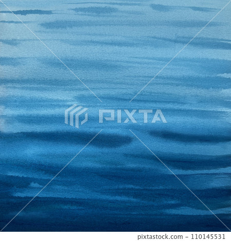 Watercolor abstract blue sea or sky background. Illustration is designed as a template for backgrounds, banners, posters, menus, invitations, wallpapers for websites, Earth Day and Water Day holidays 110145531