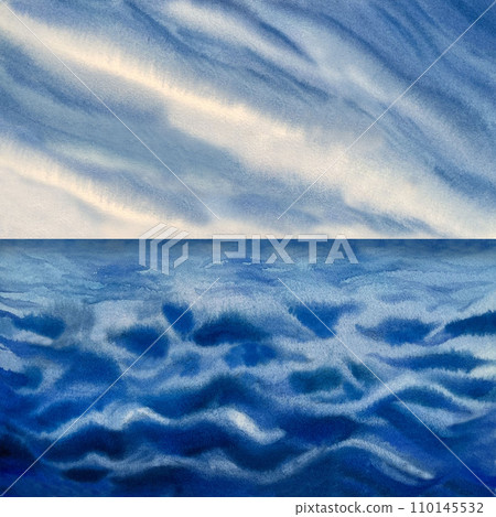 Watercolor abstract blue sea and sky background. Illustration created as a template for backgrounds, banners, posters, menus, invitations, wallpapers, Earth Day and Water Day celebrations Watercolor abstract blue sea and sky background. Illustration created as a template for backgrounds, banners, posters, menus, invitations, wallpapers, Earth Day and Water Day celebrations 110145532