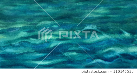 Watercolor abstract blue sea background. Illustration is designed as a template for backgrounds, banners, posters, menus, invitations, wallpapers for websites, Earth Day and Water Day holidays 110145533
