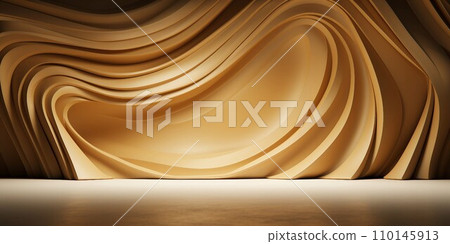 3D style landscape background. An abstract space with curved walls in a light brown swirl pattern. AI generated image 110145913