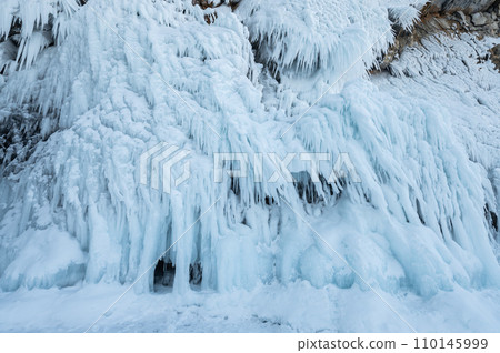 Spectacular landscape of an ice formation such as Ice spike and Icicle forming in a temperature below 0c. 110145999