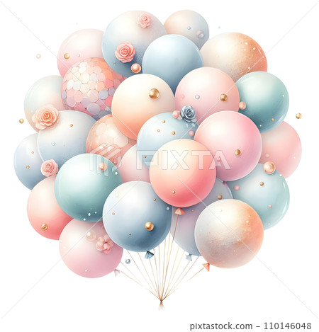 Colorful balloons with ribbons on white background. AI Colorful balloons with ribbons on white background. AI 110146048