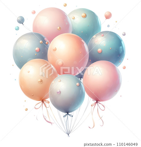 Colorful balloons with ribbons on white background. AI Colorful balloons with ribbons on white background. AI 110146049