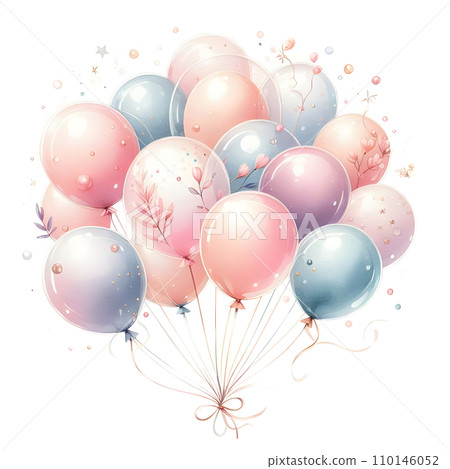 Colorful balloons with ribbons on white background. AI Colorful balloons with ribbons on white background. AI 110146052