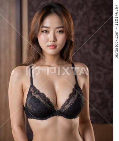 beautiful asian woman in black lingerie 110146367