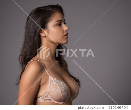 beautiful asian woman in lingerie on gray background beautiful asian woman in lingerie on gray background 110146404