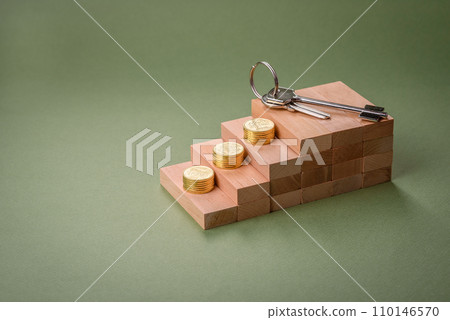 A small wooden house and keys as an idea for investing in your own home 110146570
