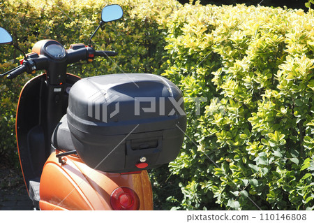 Storage box on back of motorcycle. 110146808