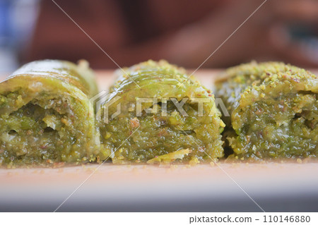 top view of Extra Pistachio Sarma Baklava , top view of Extra Pistachio Sarma Baklava , 110146880