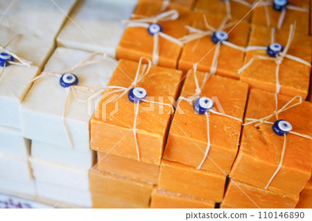 colorful natural soap bar in a bowl colorful natural soap bar in a bowl 110146890