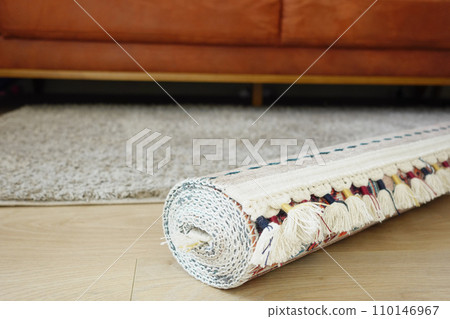 carpet texture background on wooden floor with copy space carpet texture background on wooden floor with copy space 110146967