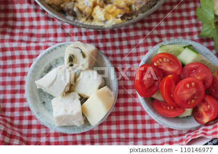 Cheese cubes in a break fast table , Cheese cubes in a break fast table , 110146977