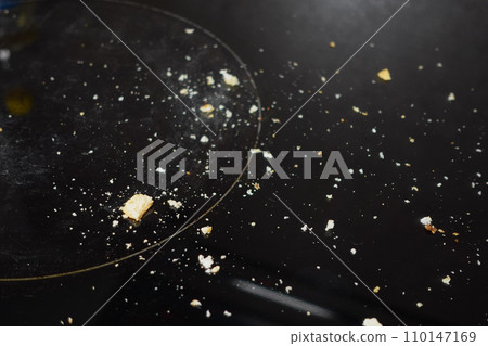 A black dirty electric stove. closeup . 110147169