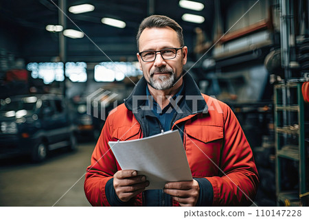 AI-generated content. Cheerful auto mechanic man in glasses 110147228