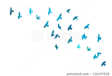 A flock of blue watercolor flying birds. Free birds abstraction. hand drawing. Not AI, Vector illustration 110147838