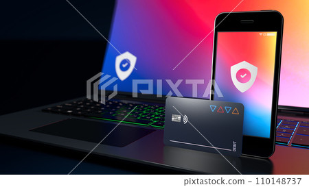 Cash card and high end mobile phone and notebook for secure online banking, money transfers and remittances - 3d illustration Cash card and high end mobile phone and notebook for secure online banking, money transfers and remittances - 3d illustration 110148737
