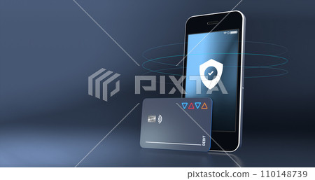 Cash card and high end mobile phone for secure online banking, money transfers and remittances - 3d illustration 110148739