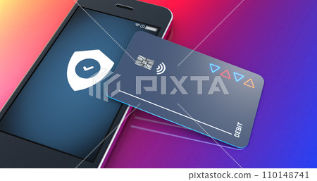 Cash card and high end mobile phone for secure online banking, money transfers and remittances - 3d illustration 110148741