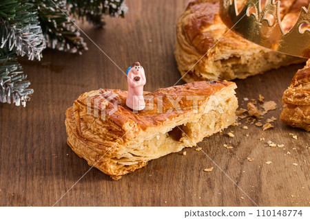 Galette des rois on wooden table.Traditional Epiphany cake in France 110148774